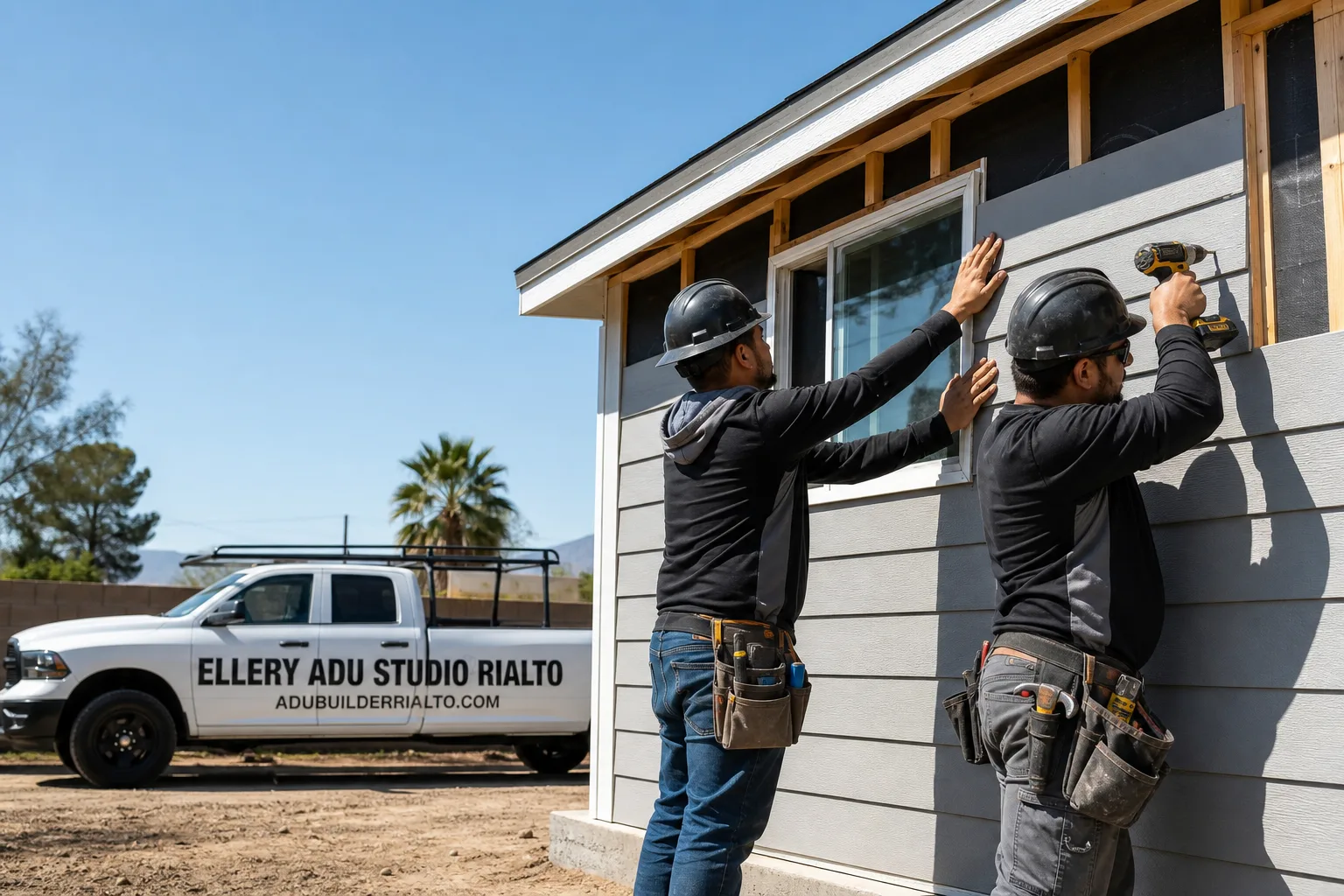 Ellery ADU Studio Rialto adu service vehicle and crew in Rialto, CA
